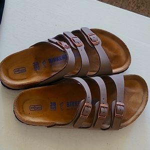 Birkenstock brown leather soft footbed sandals womans sz 38  or 7.5